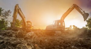 disaster relief with construction and heavy equipment vehicles.