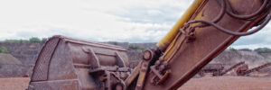 heavy attachment bucket in a rock quarry. mining industry